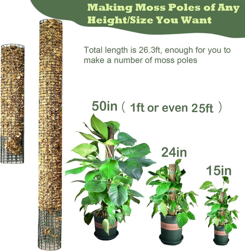 chicarry Moss Pole DIY Kit, 26.3ft Moss Pole for Plants Monstera, 8pcs 8.3in×3.3ft Steel Wire Mesh with Ties, Max Make 13Pcs 24" Sphagnum Moss Pole, Mesh Moss Poles (26.3ft Wire Mesh Without Plier) - Image 3